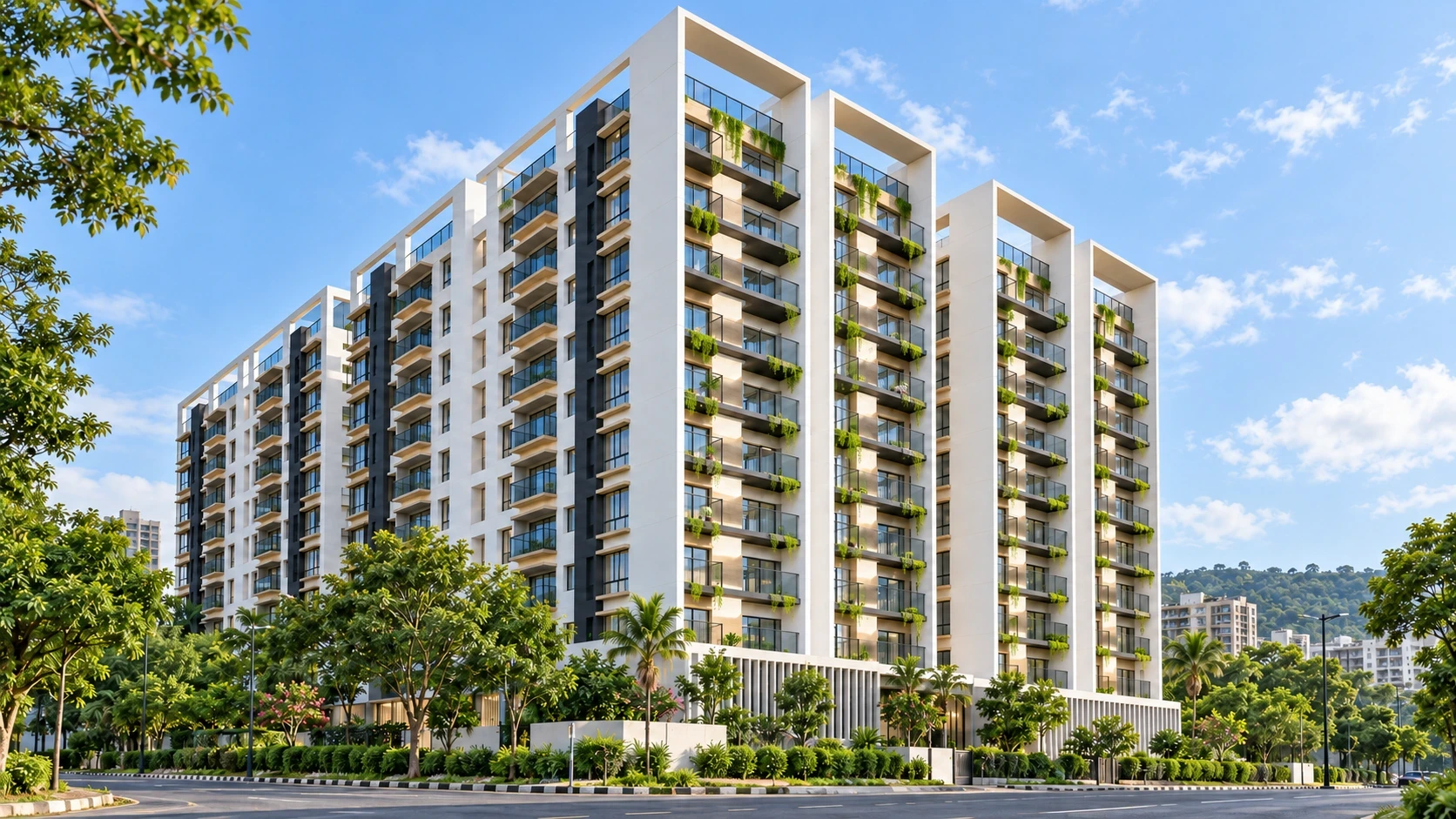 DDN Bluebell towers in daylight with planted balconies